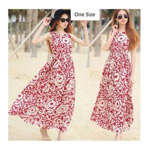 BOHO Summer Maxi Dress Red and White Floral Dress Summer Dresses for Women